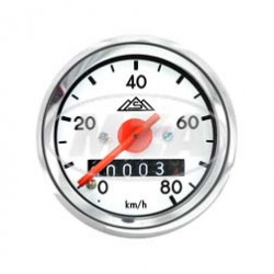 Tachometer mit Beleuchtung - weißes Ziffernblatt - ø 48 mm - S50 - 80 km/h-Ausführung - mit Dichtring und Plastikmutter zur Befe