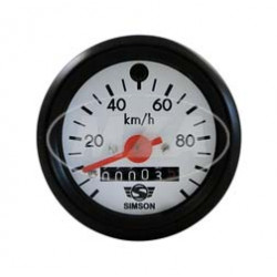 Tachometer - ø 60 mm - 100 km/h - roter Zeiger, weißes Ziffernblatt mit Logo, schwarzer Ring, grüne Blinkkontrolle