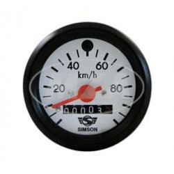 Tachometer - ø 60 mm - 100 km/h - roter Zeiger, weißes Ziffernblatt mit Logo, schwarzer Ring, grüne Blinkkontrolle
