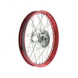 Speichenrad 1,5x16 Zoll Alufelge rot eloxiert + poliert + Edelstahlspeichen + Tuning-Radnabe