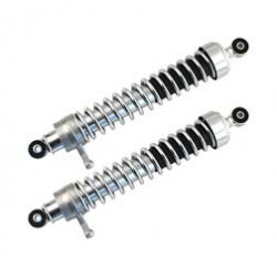 Set Federbeine kpl., chrom u. Chromfeder - 25mm verlängert - Länge 380mm - Auge Ø8mm