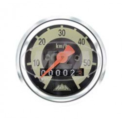  Tachometer für SR2E, SR4-1, KR50, Ø 48 mm, 60 km/h-Version - Skale schwarz/ hellelfenbein, Tachoglas gewölbt, Chromring