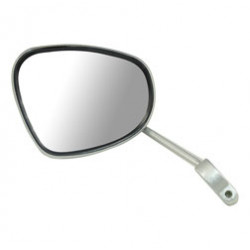 Rückblickspiegel, links - Nierenform, Blech-Spiegelschale, Alu- Spiegelarm mit Außenrohrklemmung, f. Lenkerrohr ø 22 mm