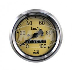 Tachometer AS 60mm - RT125/1 - 100 Km/h - k-Wert  1,0 - mit Beleuchtung, Halteklammer und Plastikmutter